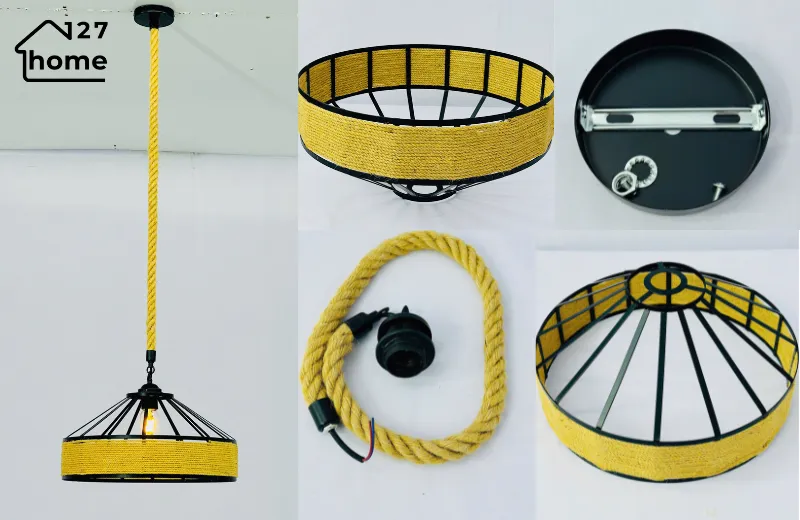 Đèn thả trần Petty ttk115 - chất liệu dây thừng phối hợp kim sơn đen tĩnh điện