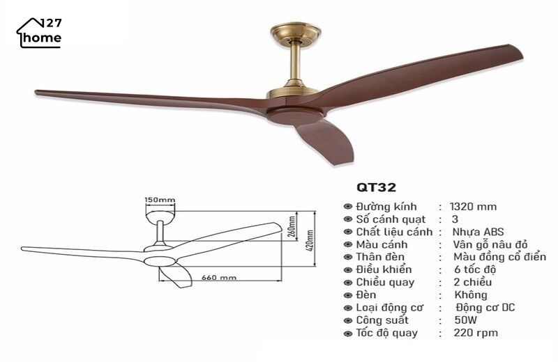 Thông tin chi tiết về Quạt Trần Acher QT32