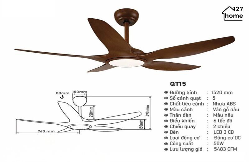 Thông tin chi tiết về Đèn Quạt Trần Athen QT15