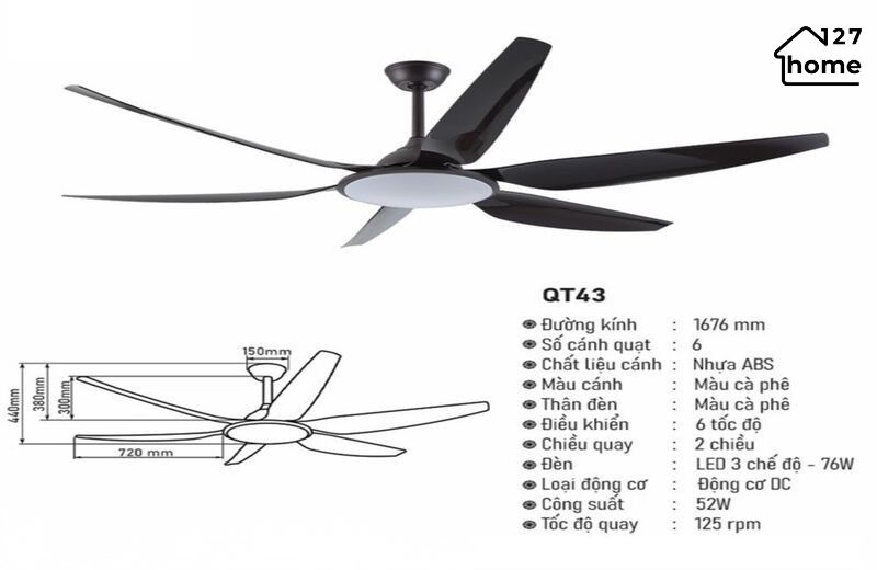 Thông tin chi tiết về Đèn Quạt Trần Chistine QT43