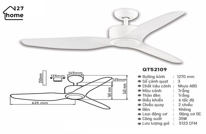 Thông tin chi tiết về Quạt Trần Circus QT52109