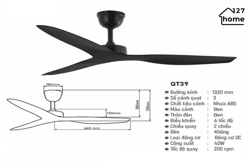Thông tin chi tiết về Quạt Trần Clinton QT39