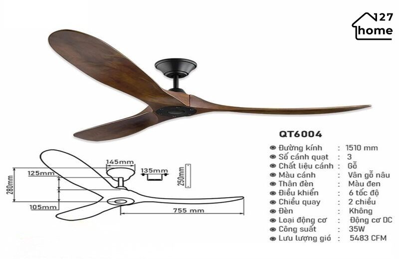 Thông tin chi tiết về Quạt Trần Dominic QT6004