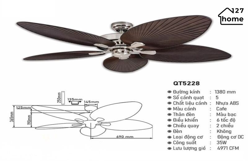 Thông tin chi tiết về Quạt Trần Julia QT5228