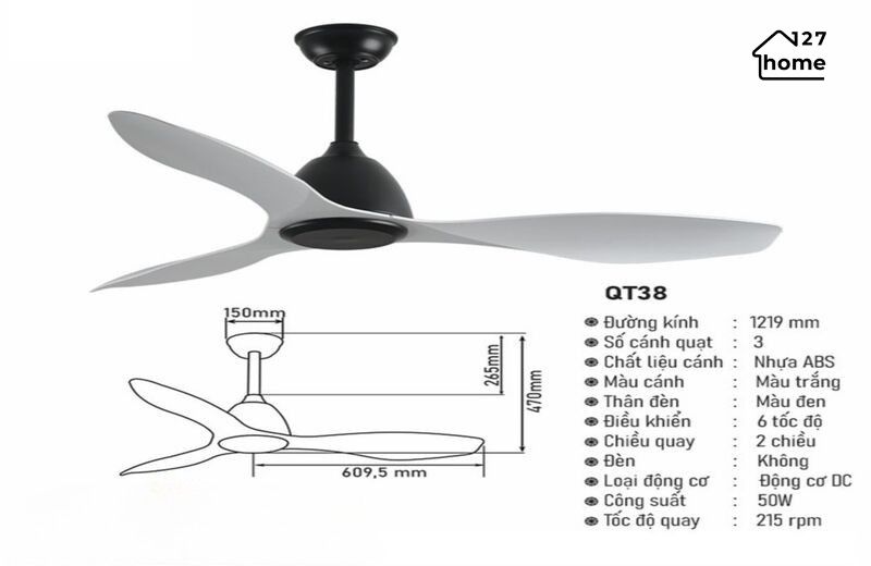 Thông tin về Đèn Quạt Trần Alley QT38