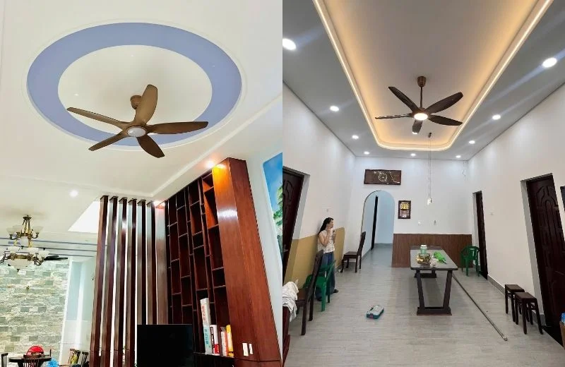Quạt trần đèn QT15 vân gỗ cho không gian sang trọng
