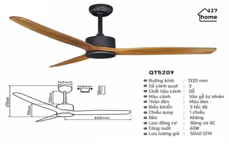 Chi tiết về Đèn Quạt Trần Architec QT5209