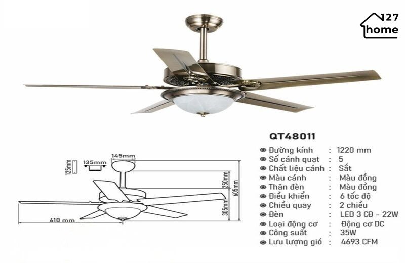 Thông tin Đèn Quạt Trần Ciril QT48011
