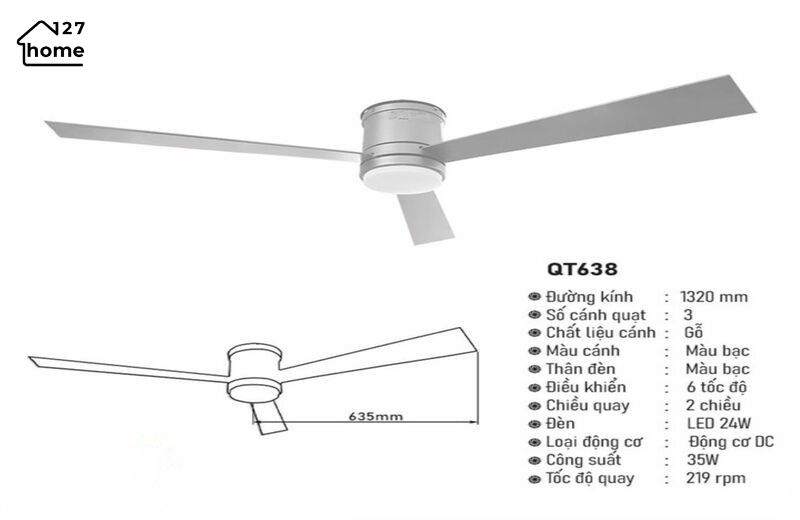Thông tin chi tiết về Đèn Quạt Trần Aubery QT638