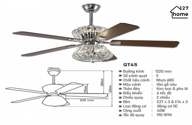 Thông tin chi tiết về Đèn Quạt Trần Charles QT45