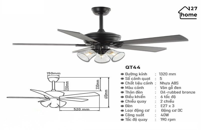 Thông tin chi tiết về Đèn Quạt Trần Chistina QT44