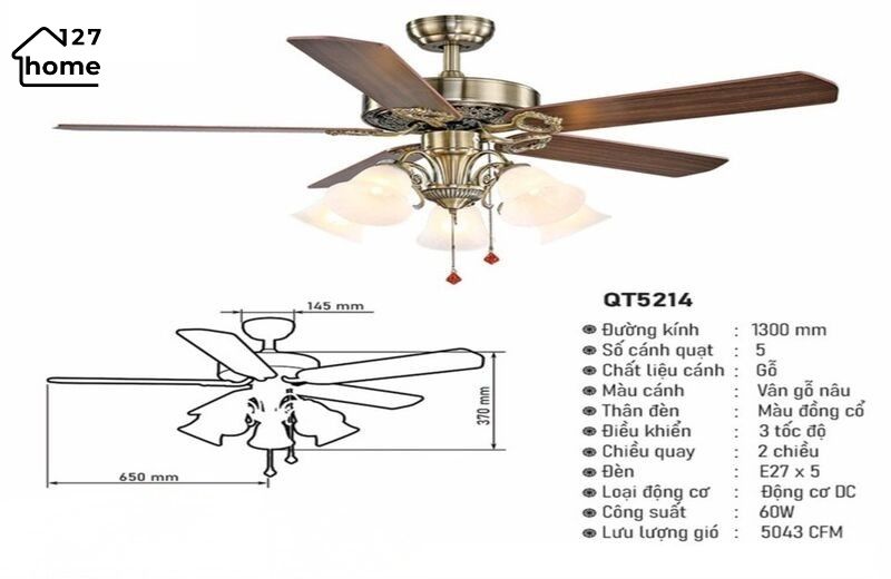 Thông tin chi tiết về Đèn Quạt Trần Delavine QT5214