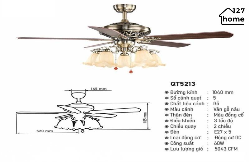 Thông tin chi tiết về Đèn Quạt Trần Delta QT5213