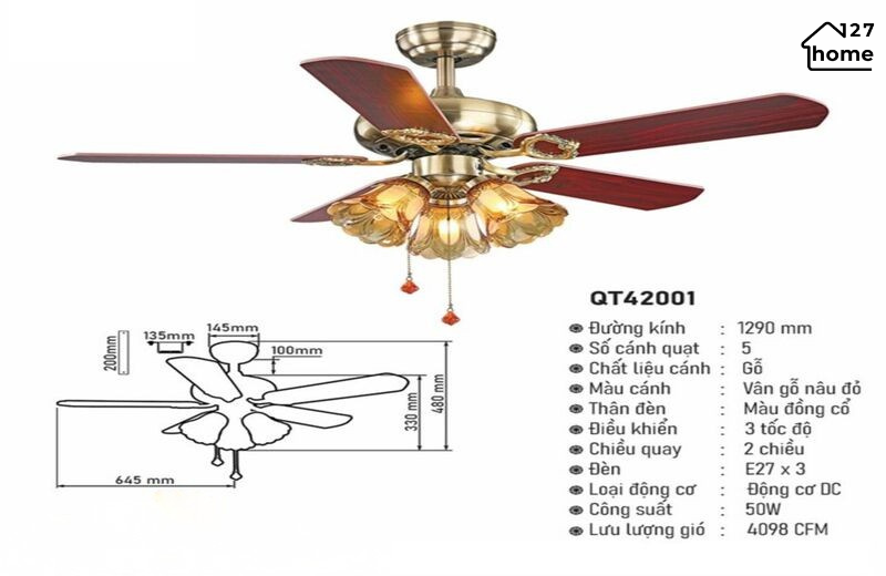 Thông tin chi tiết về Đèn Quạt Trần Dormunt QT42001