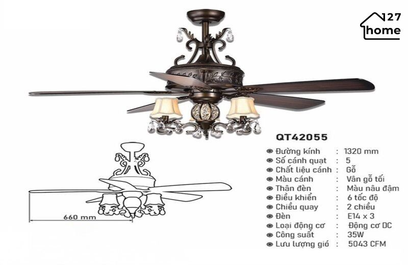 Thông tin chi tiết về Đèn Quạt Trần Garrich QT42055