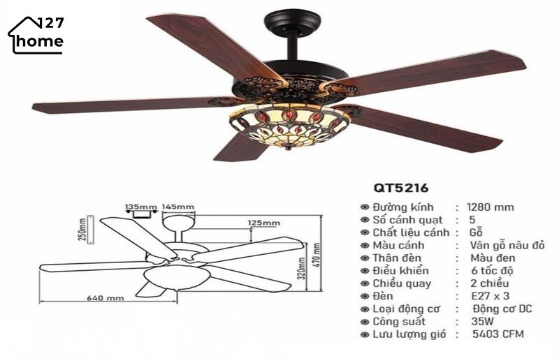 Thông tin chi tiết về Đèn Quạt Trần Joyce QT5216