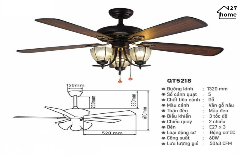 Thông tin chi tiết về Đèn Quạt Trần June QT5218