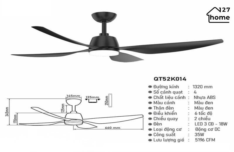Thông tin chi tiết về Đèn Quạt Trần Osta QT52K014