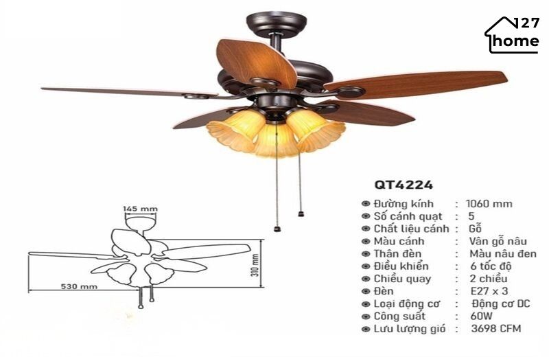 Thông tin chi tiết về Đèn Quạt Trần Richard QT4224