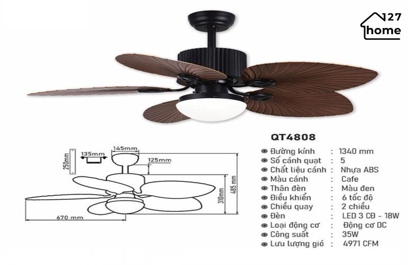 Thông tin chi tiết về Đèn Quạt Trần William QT4808