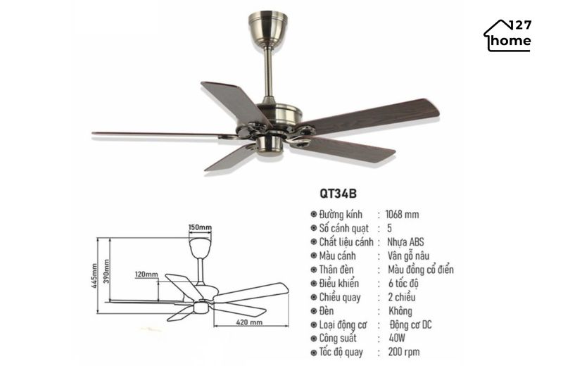 Thông tin chi tiết về Quạt Trần Amaria QT34B