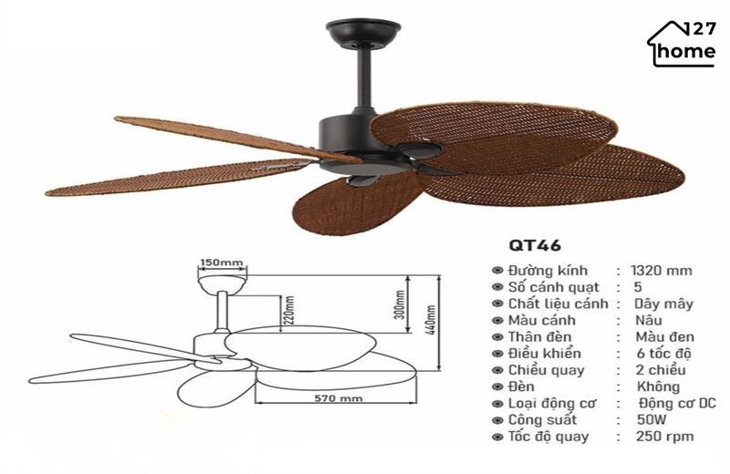 Thông tin chi tiết về Quạt Trần Baldric QT46
