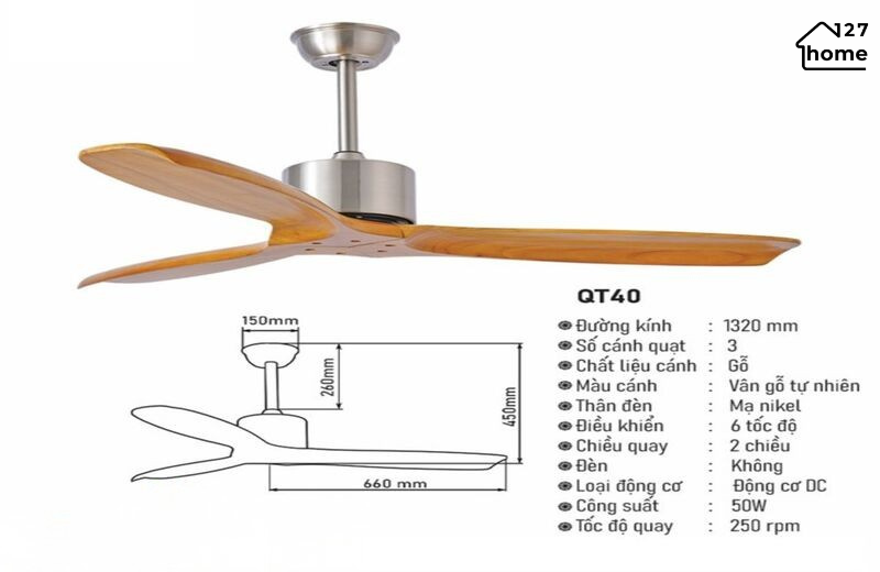 Thông tin chi tiết về Quạt Trần Cyrus QT40