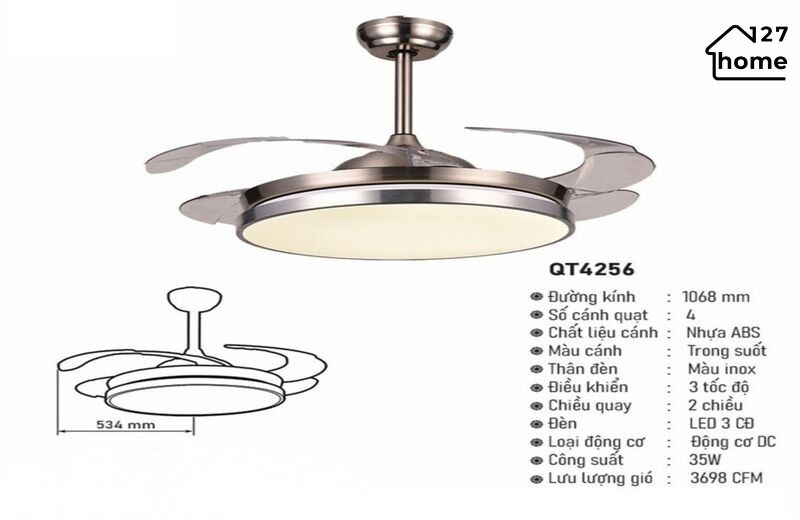 Thông tin chi tiết về Quạt Trần Giấu Cánh Ace QT4256