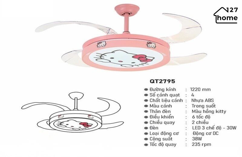 Thông tin chi tiết về Quạt Trần Giấu Cánh Leon QT2795