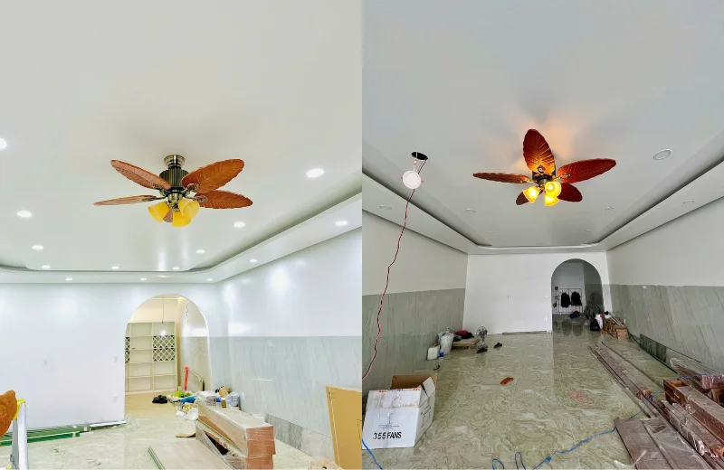 Ảnh thật Quạt Trần Đèn QT2062 lắp đặt tại nhà khách 