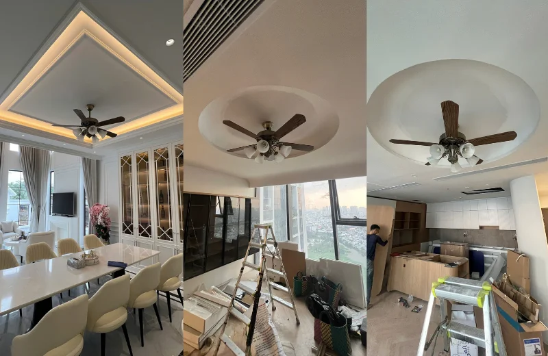 Ảnh thật Quạt Trần Đèn QT5214 thi công tại nhà khách 