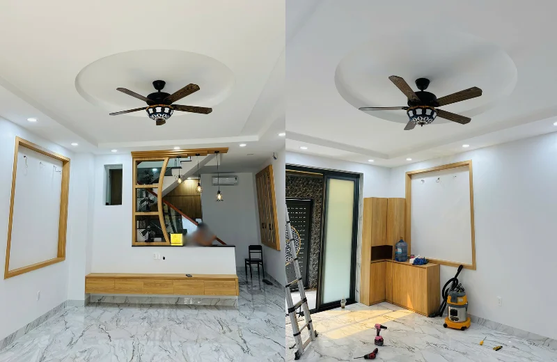 Ảnh thật Quạt Trần Đèn QT5216 lắp đặt tại nhà khách 