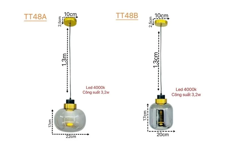 Thông số đèn thả trần TT48A và TT48B