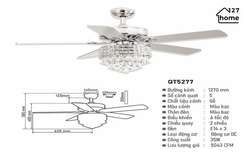 thông tin Đèn Quạt Trần Maynard QT5277