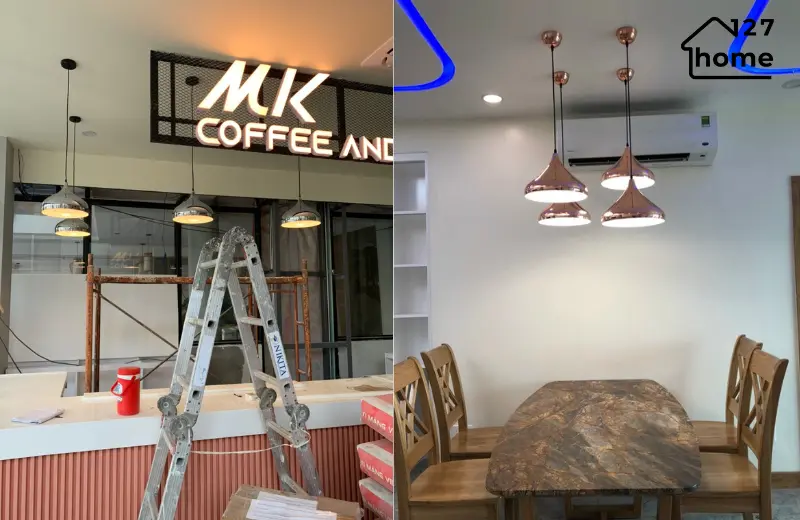 Đèn thả trần Alex TCF45 - ứng dụng thực tế thả bàn ăn, thả trang trí quán cà phê