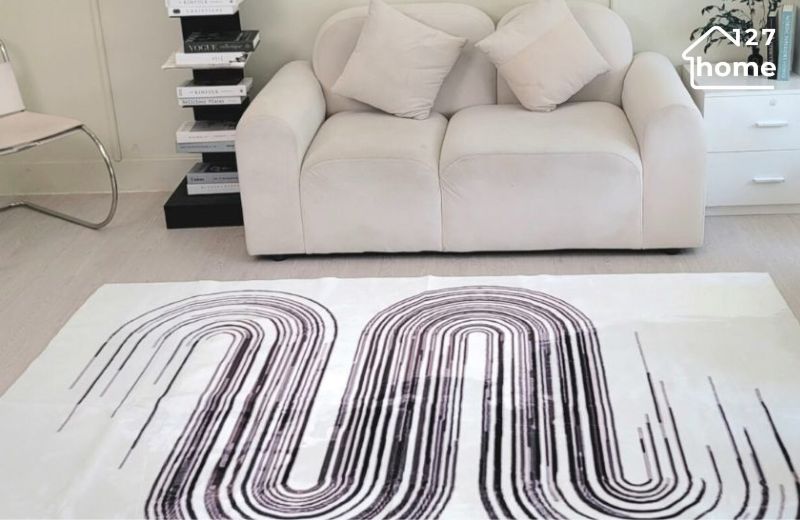 Trải thảm phòng khách đẹp với sofa văng