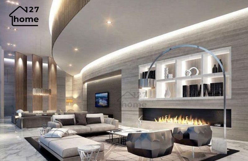 bố trí đèn phòng khách theo tông màu