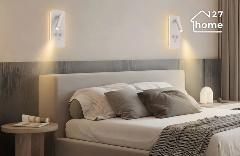 Đèn spotlight chiếu giường tạo nên điểm nhấn rõ ràng