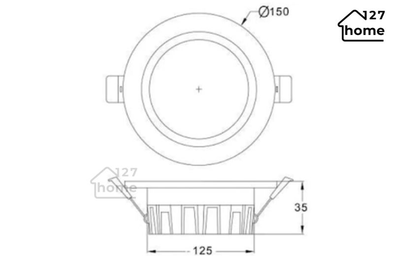 Đèn âm trần tròn là loại phổ biến nhất, phù hợp với hầu hết các không gian như phòng khách, phòng ngủ, hành lang hay văn phòng