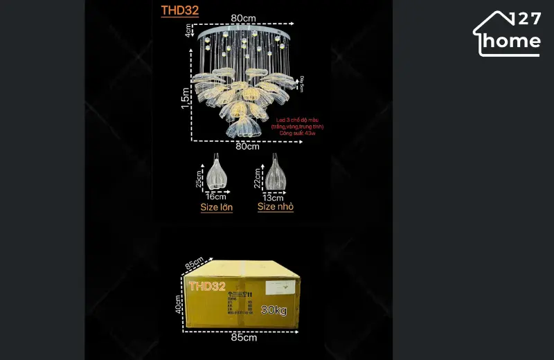 Đèn thả Victor THD32 - kích thước có thể tăng giảm chiều dài của dây phù hợp không gian sống