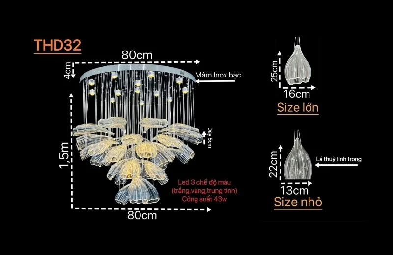 Thông số chi tiết đèn thả hiện đại THD32