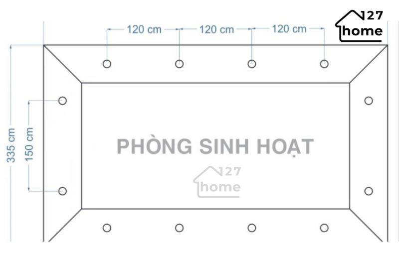 vẽ sơ đồ bố trí đèn lên bản vẽ mặt bằng trần phòng