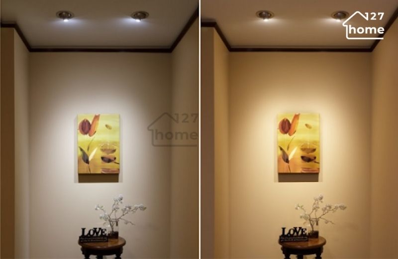 Bạn nên chọn ánh sáng trắng trung tính (khoảng 3500K – 4000K) hoặc ánh sáng vàng ấm (khoảng 2700K – 3000K)
