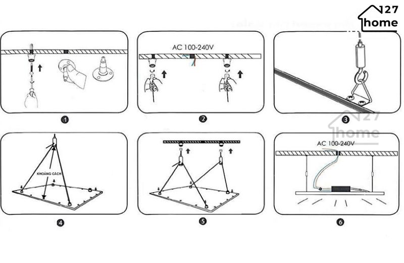 Đèn thả trần thường được sử dụng trong phòng ăn hoặc phòng khách, giúp tạo điểm nhấn cho không gian