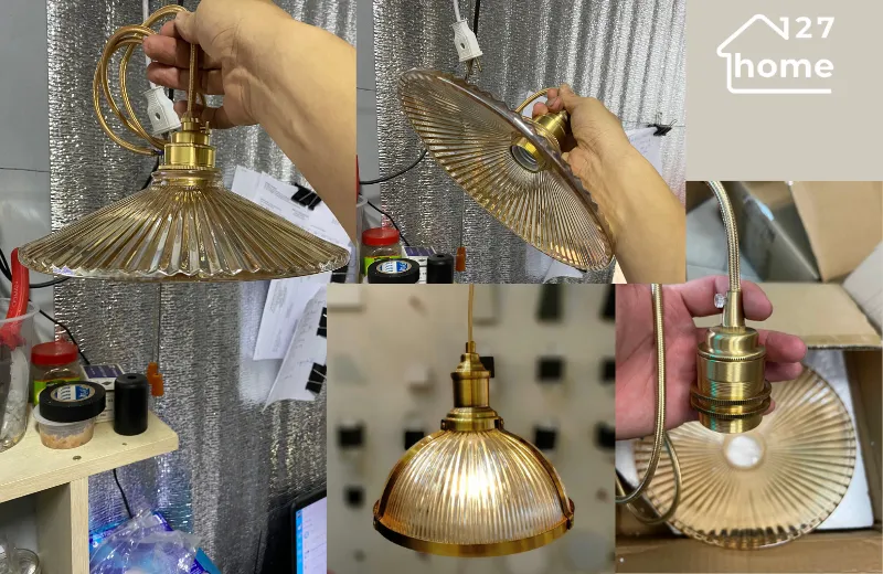 Đèn thả trần eugene tt23 - chất liệu thủy tinh màu trà cao cấp
