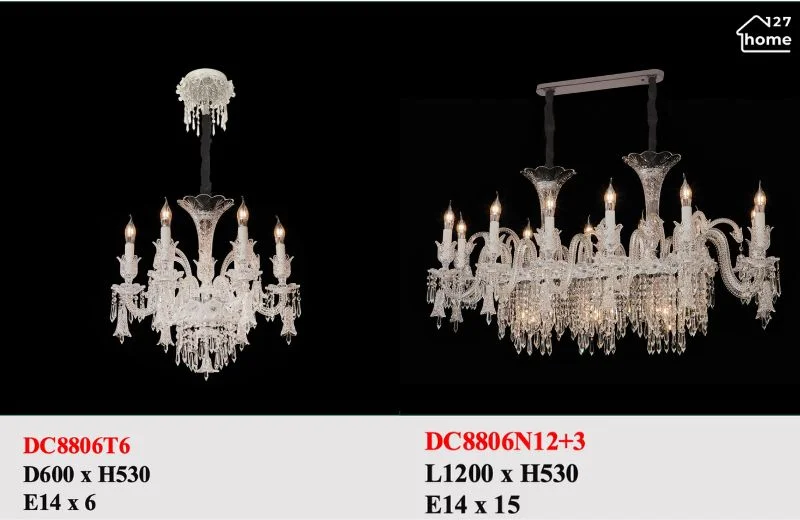 Thông tin chi tiết về Đèn Chùm Nến Pha Lê Freedom DC8806T6 và DC8806N12+3