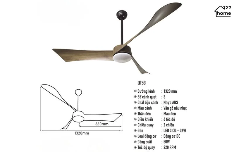 Thông tin chi tiết về Đèn Quạt Trần Solomon QT53