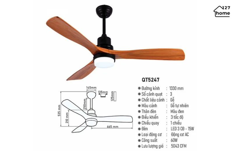 Thông tin chi tiết về Đèn Quạt Trần Suno QT5247