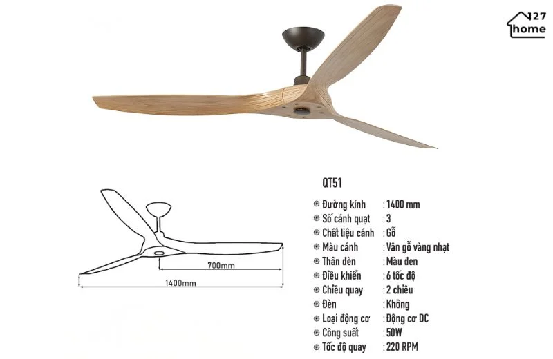 Thông tin chi tiết về Quạt Trần Clever QT51