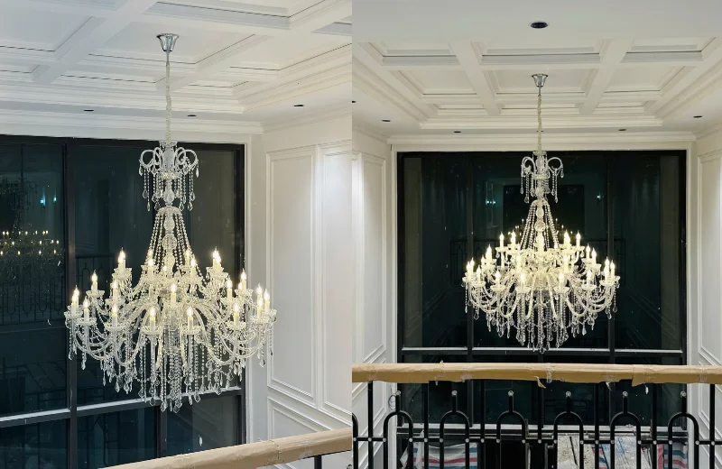 Ảnh thật Đèn Chùm Pha Lê DC1057T32 lắp đặt tại nhà khách